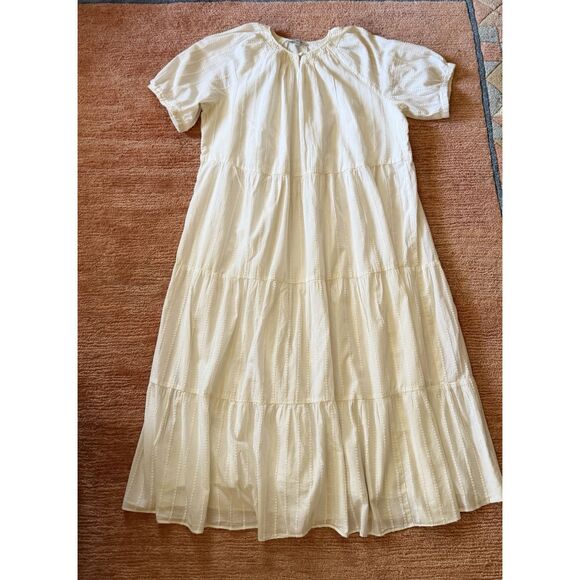 Madewell Ivory Tiered Midi Dress Short Sleeve Cotton Size 1X - Picture 2 of 9